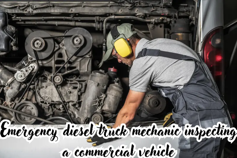 emergency diesel truck mechanic inspecting a commercial vehicle