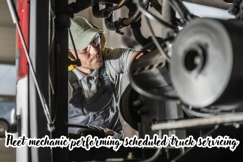 fleet mechanic performing scheduled truck servicing