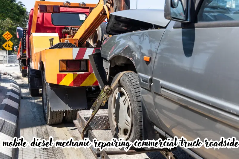 mobile diesel mechanic repairing commercial truck roadside