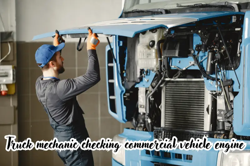 truck mechanic checking commercial vehicle engine